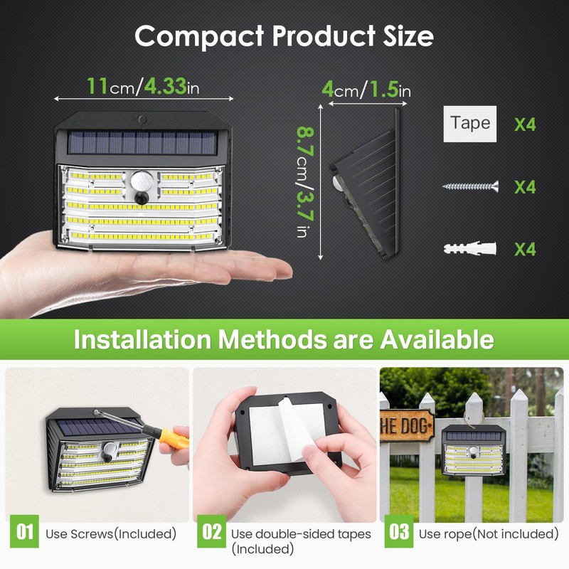 CLAONER Solar Lights Outdoor [𝟒 𝐏𝐚𝐜𝐤/126 LED], Wireless Motion Sensor