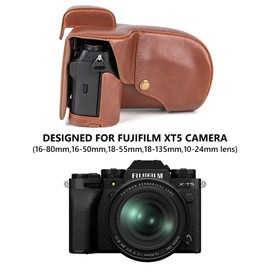 MUZIRI KINOKOO Fuji XT5 Case, Retro PU Leather Camera Case Bag for Fuji XT5/X-T5 DSLR Camera - Fuji XT5 Case with Bottom Opening & Shoulder Strap & Storage Bag, coffee, Retro