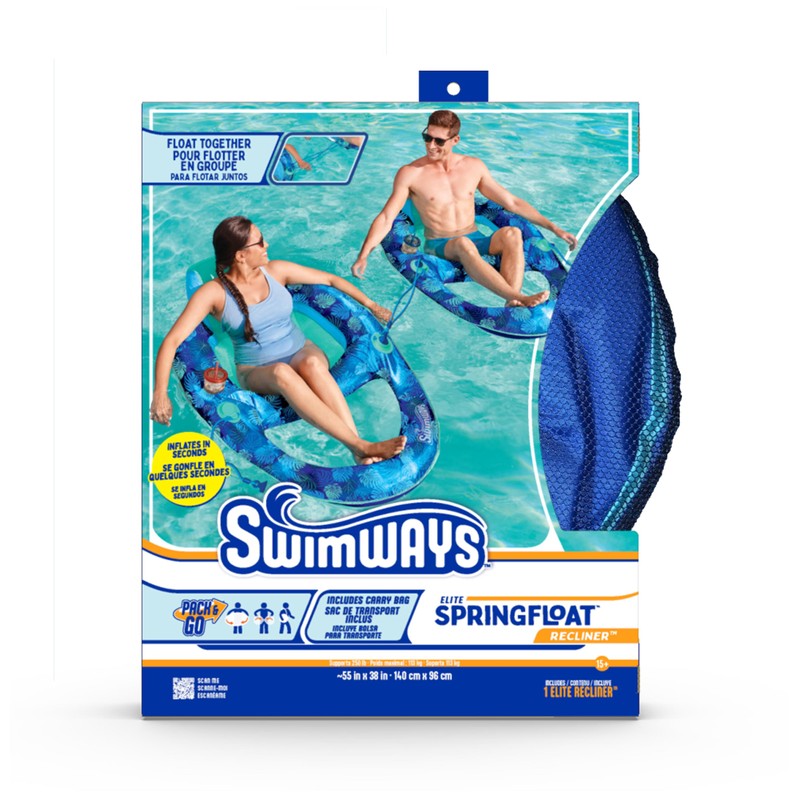 Swimways Elite Spring Float Recliner Pool Lounger, Inflatable Pool Floats