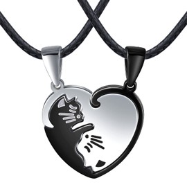 Feilok Men's Necklaces with Pendant Stainless Steel Men's Necklace with Cat Black White Pendant Friendship Necklace for Men Women Couple, Metal