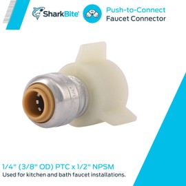 SharkBite 1/4 Inch (3/8 Inch OD) x 1/2 Inch NPSM Faucet Connector, Push to Connect Brass Plumbing Fitting, PEX Pipe, Copper, CPVC, PE-RT, HDPE, U3525LFA