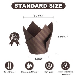 sourcing map 150 Pcs Tulip Baking Cups Cupcake Muffins Liners Paper Greaseproof Wrappers for Wedding Birthday Party Festivals Christmas, (Gold/Coffee)