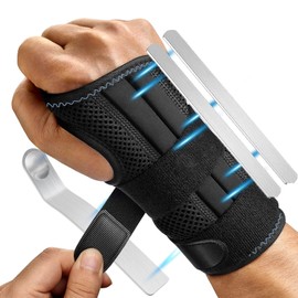 Wrist Brace for Carpal Tunnel, Alleviates Tendonitis Wrist Brace Equipped with 3 Metal Stabilizers, Adjustable Wrist Support Wrap for Arthritis, Sprain, Sleeping, Working (Right, M)