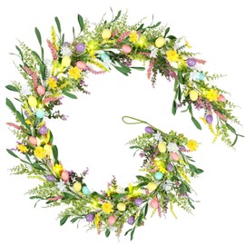 6.5 ft Easter Egg Flower Berry Garlands Decorations Spring Summer Floral Vine Garland Wreaths for Fireplace, Mantle, Table & Indoor Home Decor