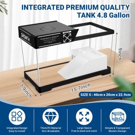 GOZILLA Turtle Tank Kit(Tank+Lamp+Filter), Upgrade PC Turtle Tank Starter Kit with Adjustable Lamp & Filter, Reptile Habitat with Lid, Basking Platform for Small Reptiles.(15.75 × 7.9 × 9''/Black Kit)