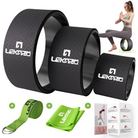 Yoga Wheel Set for Back Pain, 3 Pack Stretching Back Roller Wheel with Yoga Strap & Resistance Band, Great for Improving Flexibility & Backbend, Deep Tissue Massage, Size 13"/10.5"/6.5''
