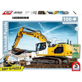 Schmidt Spiele Liebherr 56550 Caterpillar Excavator R928 Children's Puzzle 100 Pieces Made of Grass Cardboard