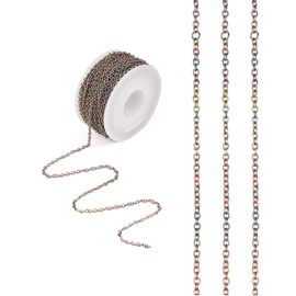 COGCHARGER 10m Stainless Steel Cable Chain Rainbow Oval Soldered Multicoloured for Jewellery Necklace Bracelet Earrings Crafts