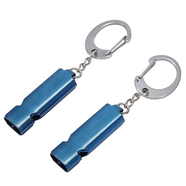 AINOORA Whistle for Coaches Teachers, Emergency Survival Stainless Steel Whistles 2 Pack with Keychain for Referee Train Hiking Sports Boating Kayak Life Vest Jacket Lifeguard Outdoor Security (Blue)