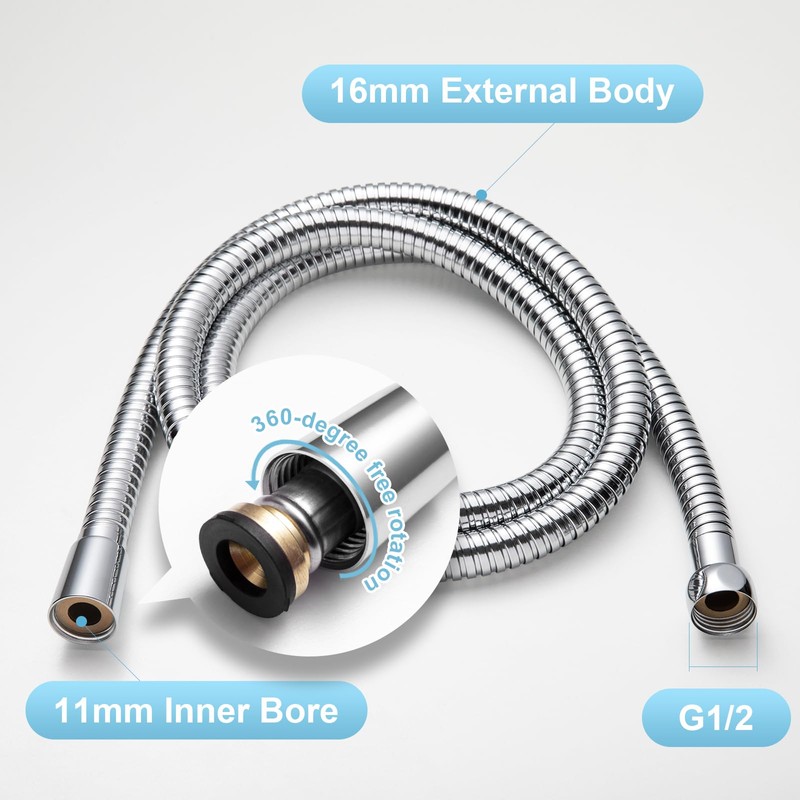 OFFO Large Bore Shower Hose 1.8m, 11mm Bore High-Flow Anti-Kink