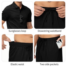 MoFiz Mens Two Piece Sweatsuit Set Polo Shirt Shorts Set Comfortable Men's Outfits Tracksuit Black X-Large