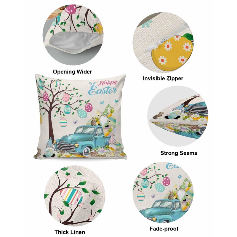 Easter Cotton Reversible Throw Pillow Covers for Couch, Happy Easter