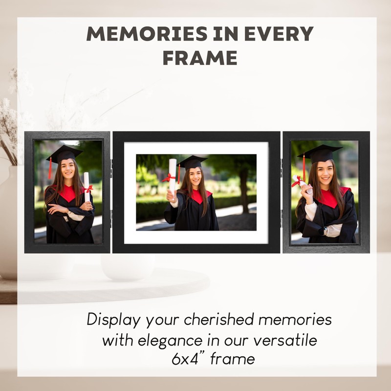 Triple Photo Picture Frame 6 x 4, Black, Holds 3