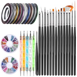 Teenitor - Brochas para arte de uñas, 3D, 15 pinceles de gel para uñas, 5 unidades, 12 colores y 10 cintas adhesivas para uñas postizas acrílicas, color negro