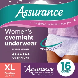 Assurance Women's Incontinence & Postpartum Underwear, XL, Overnight 16 Count