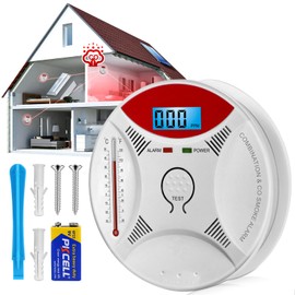 BOJOOM 3 in 1 Alarma de Detector de Humo y Monóxido de Carbono,Alarma de Incendio inalámbrica con Pantalla LED y Batería,Bajo Consumo,Largos Periodos Uso,Alarma Luminosa y Sonora Simultáneas