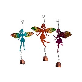 PMS 3 x Metal Fairy MulicolouredGlass Winged Hanging Wind Chimes Garden Home 150 x 290mm