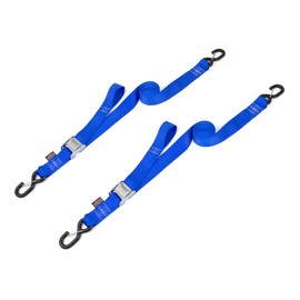 PowerTye 2in x 12 ft Cam Buckle Tie Down Made in USA with Heavy-Duty Latch Hooks - 600 lb. WLL / 1,800 Breaking Strength - Blue (Pair)