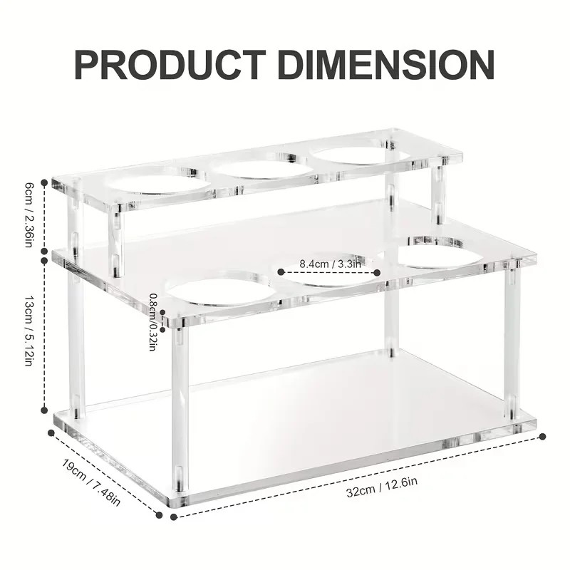1PC 2-Tier Acrylic Coffee Syrup Organizer Rack Heavy-Duty 6-Bottle Capacity