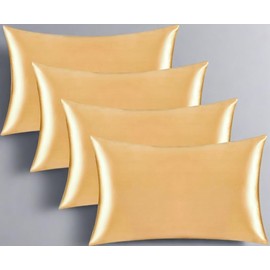 Satin Pillowcase for Hair and Skin, Super Soft Similar to Silk Pillow Cases 4 Pack with Zipper Closure, Cooling Pillowcases for Women Men (Champange, 4 x Queen (20"x30"))