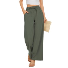 KICZOY Women Summer Pants Flowy Pants Drawstring Waist Wide Leg Palazzo Beach Pants Loose Fit with Pockets