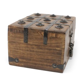 Nautical Cove Treasure Chest Wooden Box with Antique Iron Lock and Skeleton Key - Storage and Decor (Small 8 x 6 x 4.5)