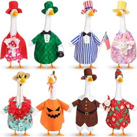 Silicherry 8 Set Seasonal Holiday Goose Outfits Fall Halloween Christmas Summer All Seasons Lawn Porch Goose Clothes Costume for 23" Cement Statue Garden Patio Outdoor Decoration(Boy Style)