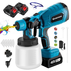 Greraes Cordless Paint Sprayer with 2 * 48v Batteries, Hvlp Electric Paint Sprayer Gun with 1000ml Container, 3 Patterns, Hand Held Paint Sprayer for House Painting, Cabinets, Walls, DIY Projects