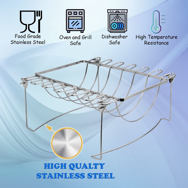 3-in-1 Rib Rack for Smoking & Chicken Leg Rack for
