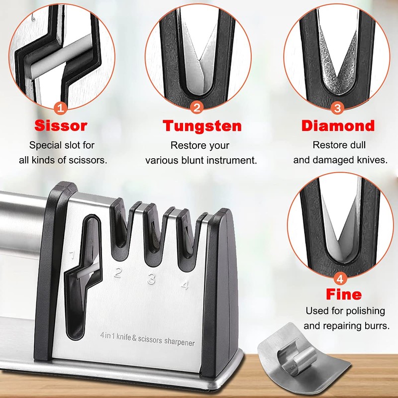 Knife Sharpeners, Best 4 in 1 Manual Kitchen Knives &