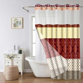 GURETER No Hook Shower Curtain with Snap in Liner Set, Boho Shower Curtain, Bohemian Red Stripes Used for Bathroom Curtains Decor 71x74 in