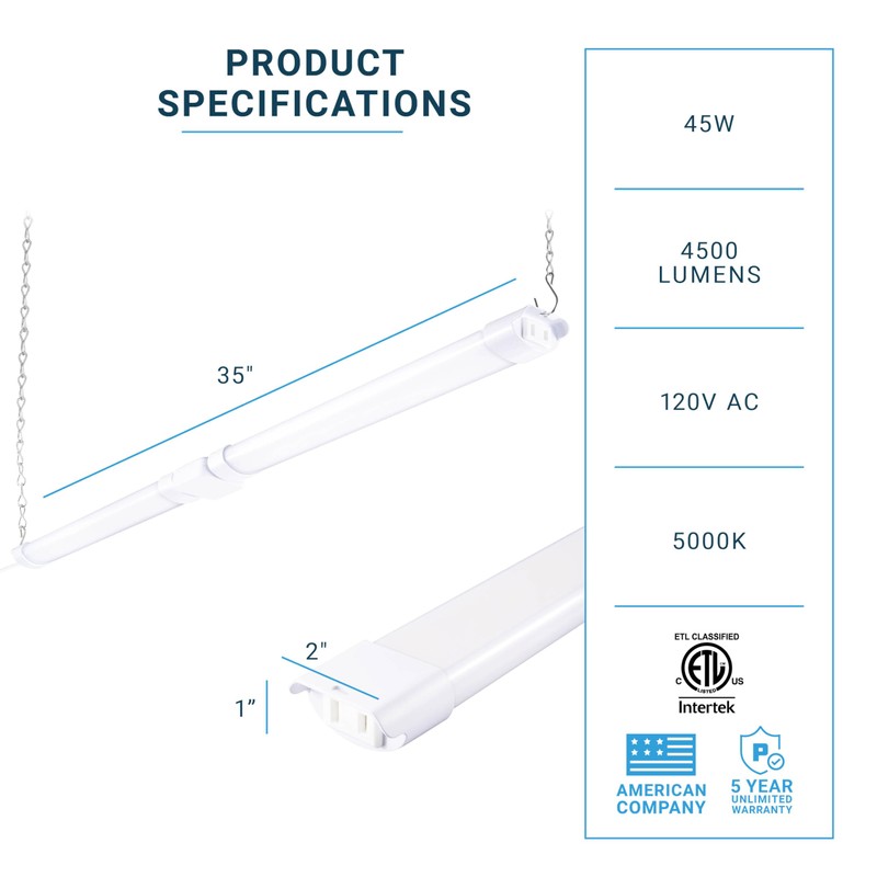 PARMIDA (4 Pack) Linkable LED Utility Shop Light, 45W, 3FT