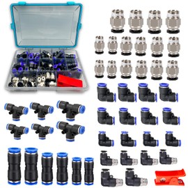 Hose Fitting kit, 47 Pieces NPT Thread Push To Connect Fittings, Nylon Tubing 1/4, 3/8, 1/2 Inch Quick Connect Fittings, Air Line Fittings assortment kit
