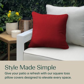 Honeycomb Outdoor Square Toss Pillow Cover Set, 18" W x 18" L, Textured Solid Imperial Red Slipcovers