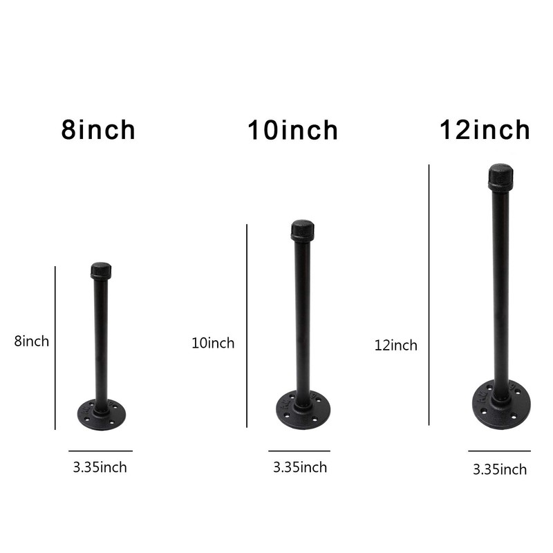 1/2" Industrial Black Iron Pipe Shelf Brackets, Rustic Wall Mounted