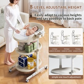 Diaper Changing Station, Portable Changing Table for Baby, Diaper Changing Table with Storage Drawers, Waterproof Baby Changing Station with Wheels and Adjustable Height for Newborn Infant (White)