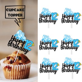 18 Stück blaue Glitzer-Rollschuhe Happy Birthday Dessert Cupcake Topper 80er 90er Retro Hip Hop Roller Skating Thema Dekor Supplies Jungen Mädchen 12th Happy Birthday Party Dekorationen