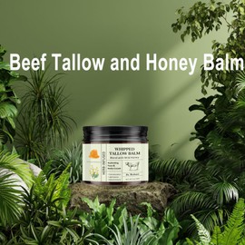 Beef Tallow Moisturiser, Tallow and Honey Balm, Grass-Fed Beef Tallow for Skin, Hydrating Beef Tallow Balm for Face Body, Skincare Cream with Olive Oil, Fast Absorption