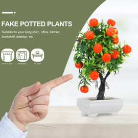 Decoraciones de bosque encantado, árbol de naranja artificial de plástico para plantas en maceta, simulación de cítricos, bonsái con jarrón de imitación realista para decoración de cocina