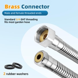 Hibbent All Metal Garden Hose Protector, Stainless Steel Flexible Hose Extension Adapter with 3/4" Female to Male Brass Connector, Anti-twist Hose Extender for Garden, Car Wash, Outdoor Faucet, Chrome