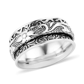 Shop LC Fidget Anxiety Ring for Women 925 Sterling Silver Spinning Spinner Rings for Men Oxidized Leaf Flower Concave Boho Jewelry Band Meditation Stress Relief Birthday Gifts for Women Size 10