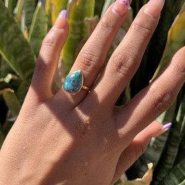KOICCVQQ Retro Native Natural Turquoise Gold Ring Boho African Faux Style Gothic Punk Jewelry Charming Temperament Personality Unique Fashion Luxury Aristocrat Ring for Woman Size 7