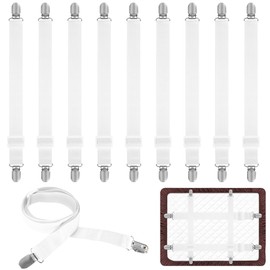 Pack of 10 Bed Sheet Tensioners, Adjustable 65-240 cm, Fitted Sheet Tensioners for Bed Sheets, White Elastic Bed Sheet Tie Down Straps for Bed Sheets, Sheet Tensioners with Metal Clips for Ironing