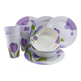 Anforama- Tab and Kit Vajilla Tipo Plastico De Melamina Redonda 12 Piezas Tulipan