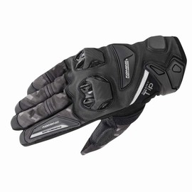 Komine GK-234 1232 Protective Leather Mesh Gloves for Motorcycles, Mesh, Carbon Protector, Spring / Summer / Autumn, Size M, Color Plaid Black