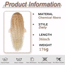 FDEETY 36 Inch Women's Hairpiece Ponytail Extensions Voluminous Wavy Synthetic Hair Ombre with Drawstring Ideal for Hair Extensions and Styling Parties (Gold)