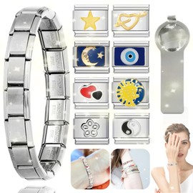 dcas 10-Piece Set Italian Charms Stainless Steel Module Bracelet, Removable Italian Charm, DIY Removable Modules for Italian Bracelets, Classic Italian Style Charms for Women, Stainless Steel