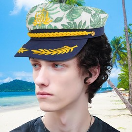 Youbinzi Captain Yacht Hat, Adjustable for Women Men, Navy Marine Admiral Costumes Accessory (greenery)