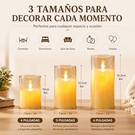 Velas Decorativas LED - 3PCS con Llama Realista, Velas Eléctricas a Pilas AA, para Hogar, Bodas, Navidad, San Valentín (Llama Oscilante)