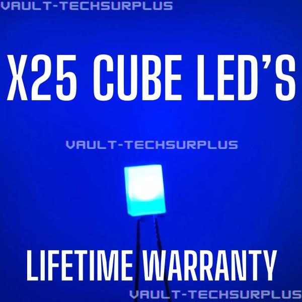 VaultTechSurplus 12 Volt Blue 5mm Cube LED Resistor Built In